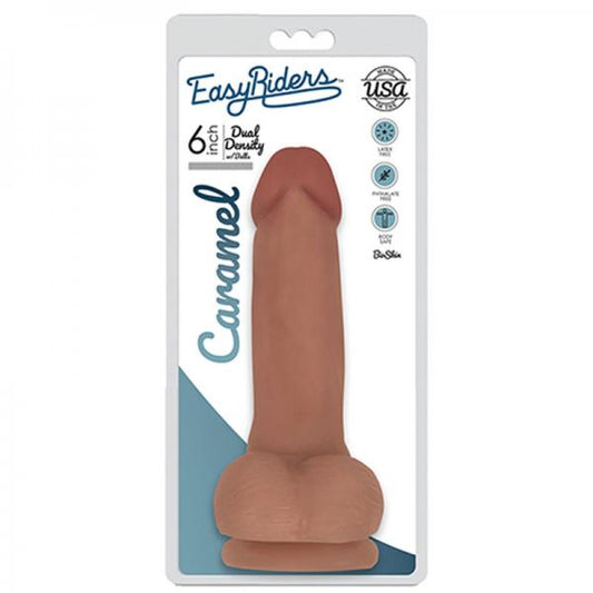 Easy Rider Bioskin Dual Density Dong 6in With Balls Caramel - happyshop365247
