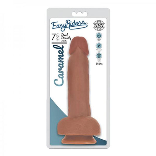 Easy Rider Bioskin Dual Density Dong 7in With Balls Caramel - happyshop365247