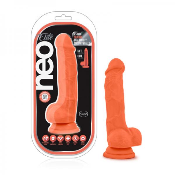 Neo Elite - 7.5in Silicone Dual Density Cock With Balls - Neon Orange - happyshop365247