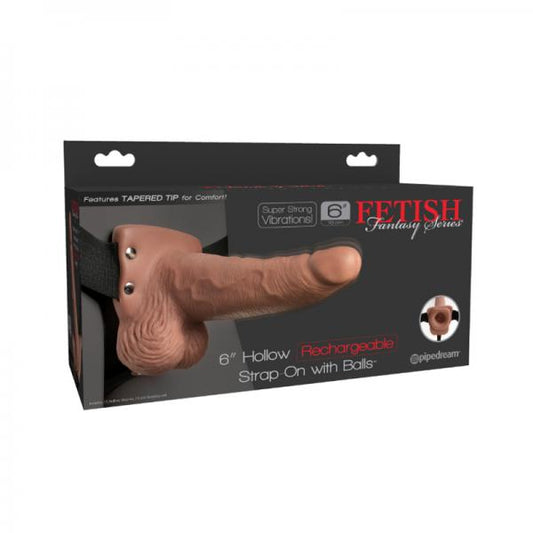 Fetish Fantasy 6in Hollow Rechargeable Strap-on With Balls, Tan - happyshop365247