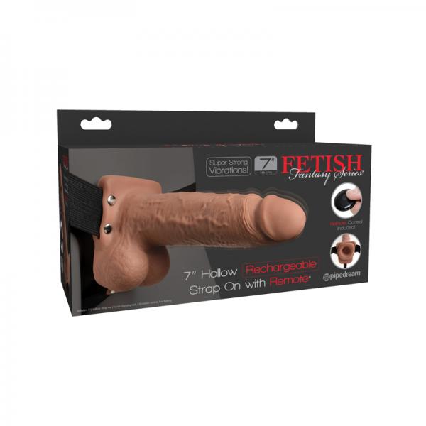Fetish Fantasy 7in Hollow Rechargeable Strap-on With Remote, Tan - happyshop365247