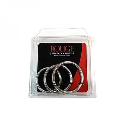 Stainless Steel Stainless Steel 3 Piece Cock Ring Set (55mm/50mm/45mm) - In Clamshell - happyshop365247