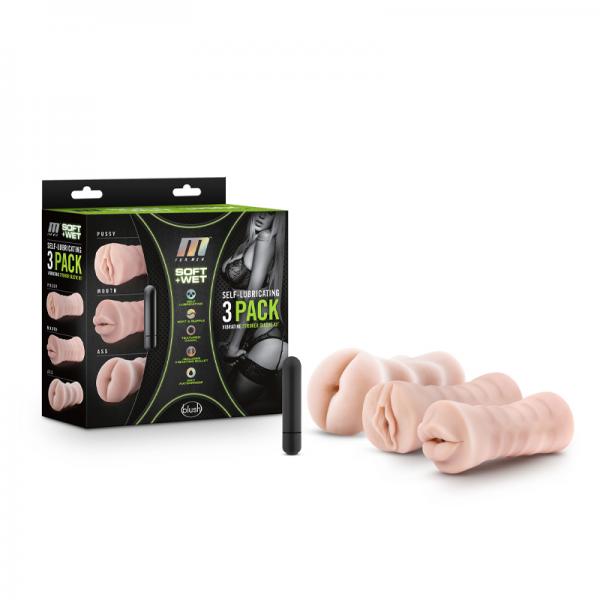 M For Men 3pk Self Lube Vibrating Stroker Kit - happyshop365247