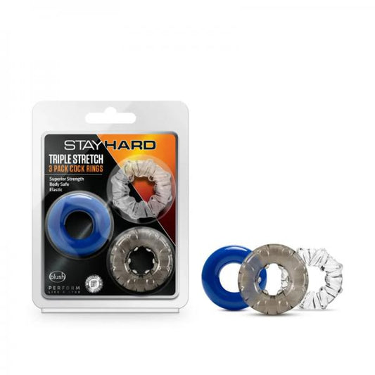 Stay Hard Triple Stretch 3pk Cock Rings - happyshop365247