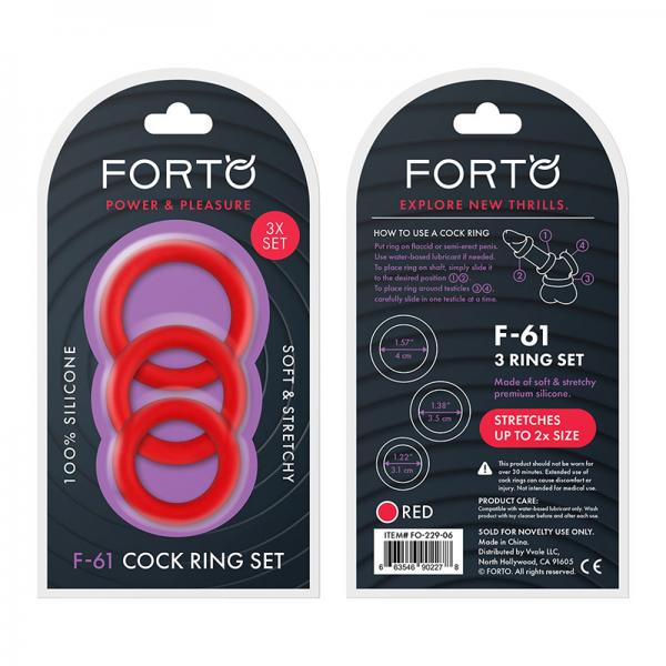 Forto F-61: 3 Piece C-ring Set 100% Silicone (1.2in, 1.38in 1.57in) Red - happyshop365247