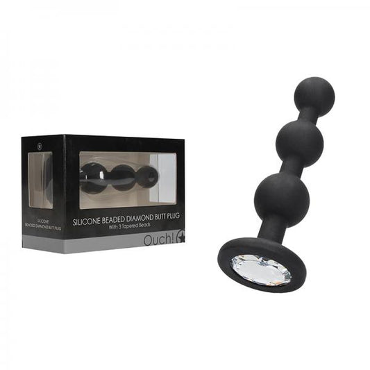 Ouch! Silicone Beaded Diamond Butt Plug - Black - happyshop365247