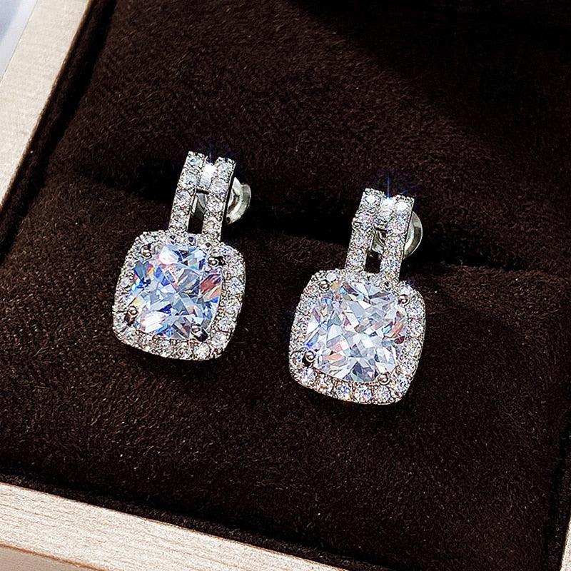 Huitan Fashion Silver Color CZ Stud Earrings for Women - happyshop365247