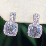 Huitan Fashion Silver Color CZ Stud Earrings for Women