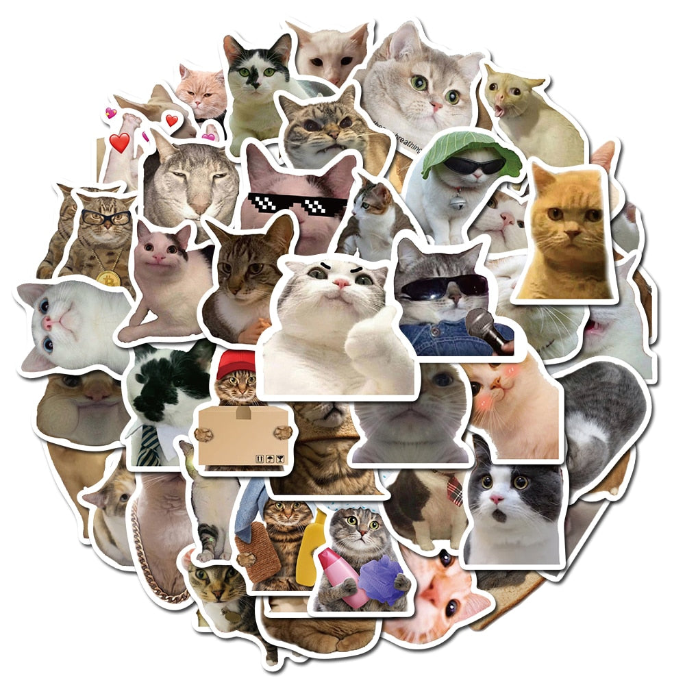 10/50PCS Cat MEME Funny Animals Stickers Vintage Toy DIY Kids Notebook Luggage Motorcycle Laptop Refrigerator Decals Graffiti - happyshop365247